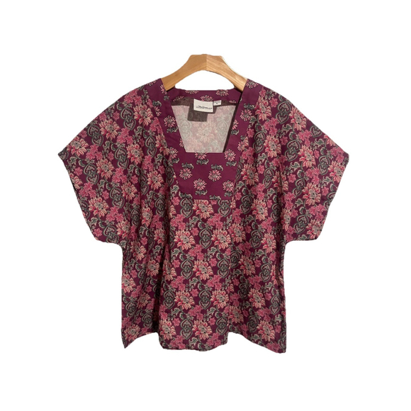 Vermont Country Store Tops - Vermont Country Store Maroon Floral Peasant Blouse Large